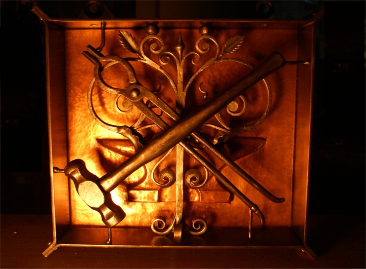 Dsc03212 Burrows Lea Forge sign by firelight.